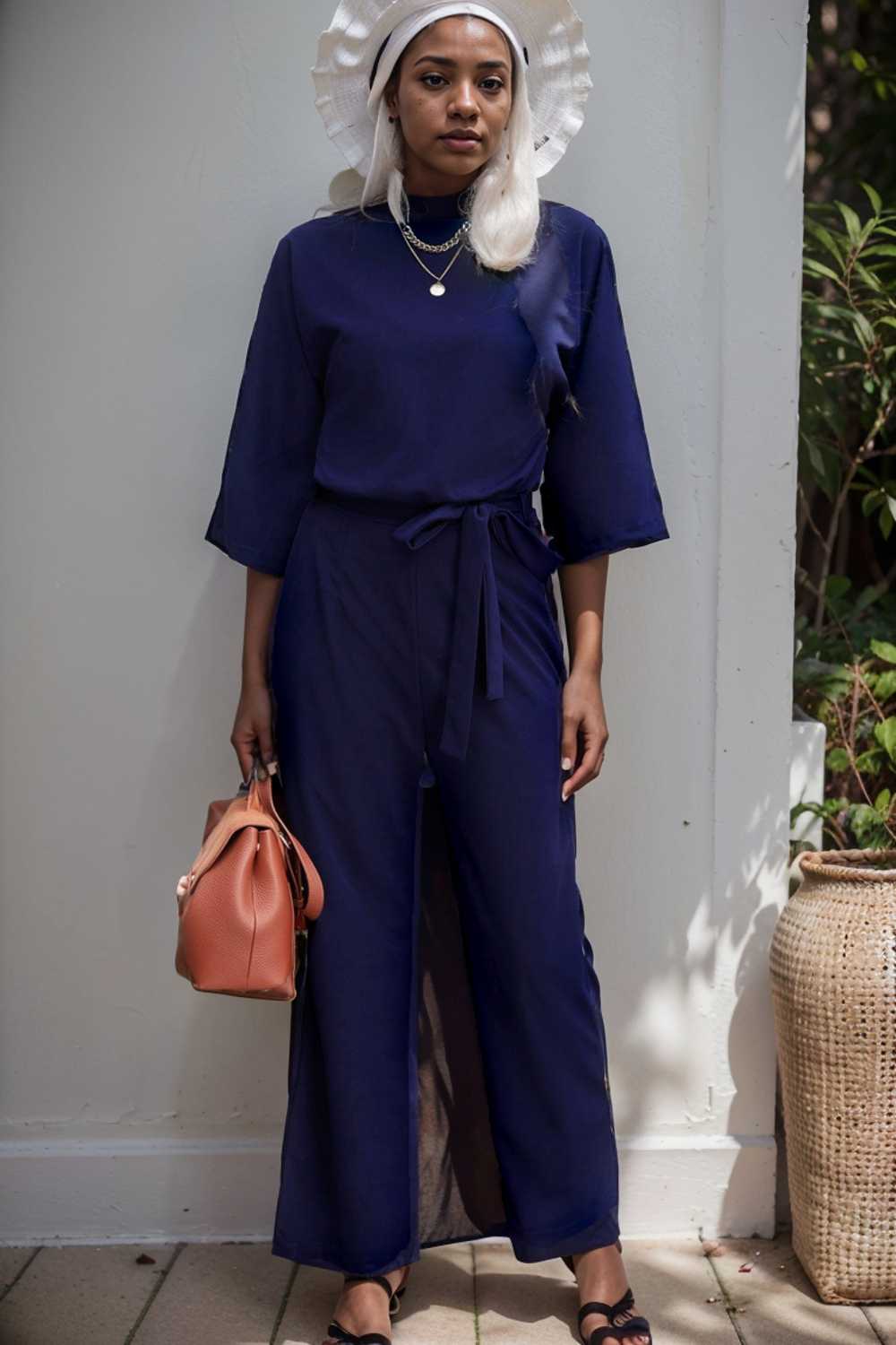 solid five point sleeve belted wide leg jumpsuit 106401