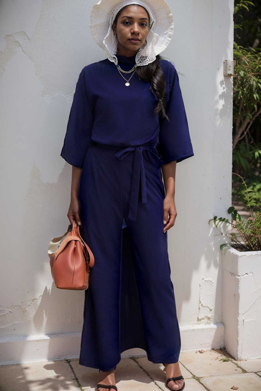 solid five point sleeve belted wide leg jumpsuit 106391