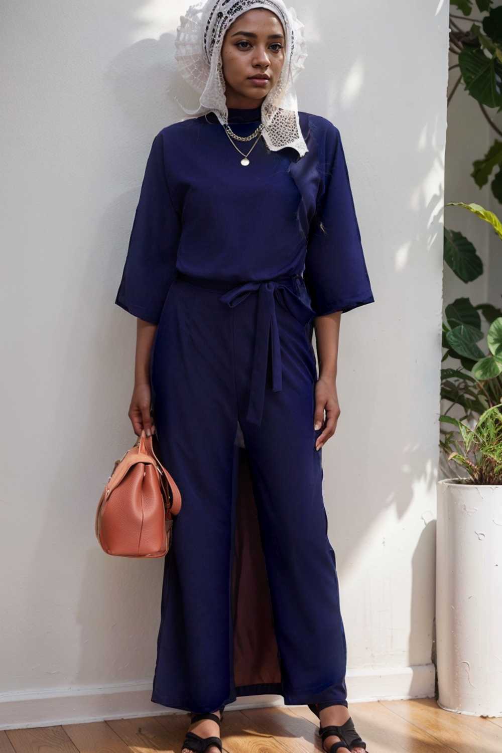 solid five point sleeve belted wide leg jumpsuit 106387