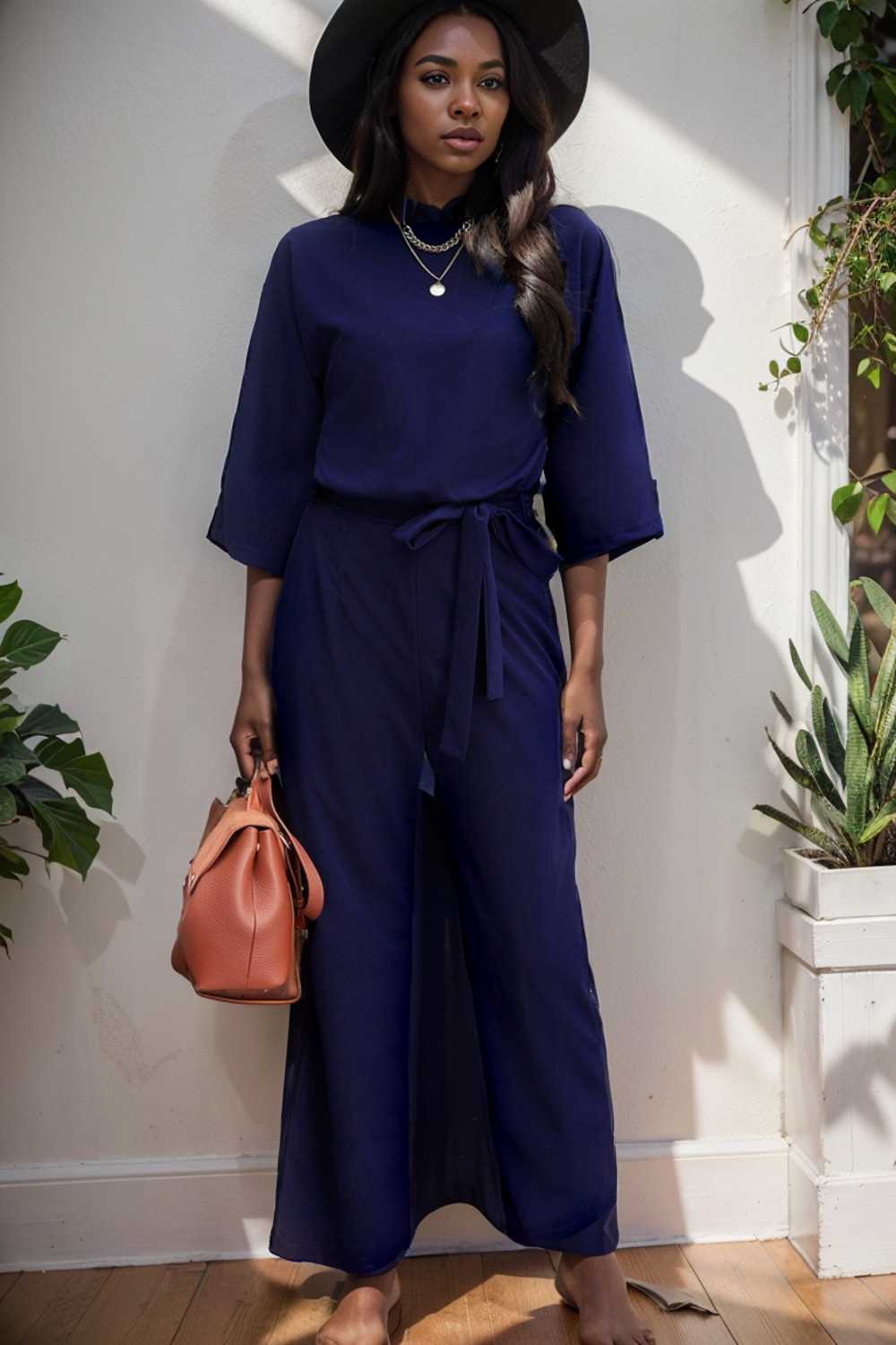solid five point sleeve belted wide leg jumpsuit 111512