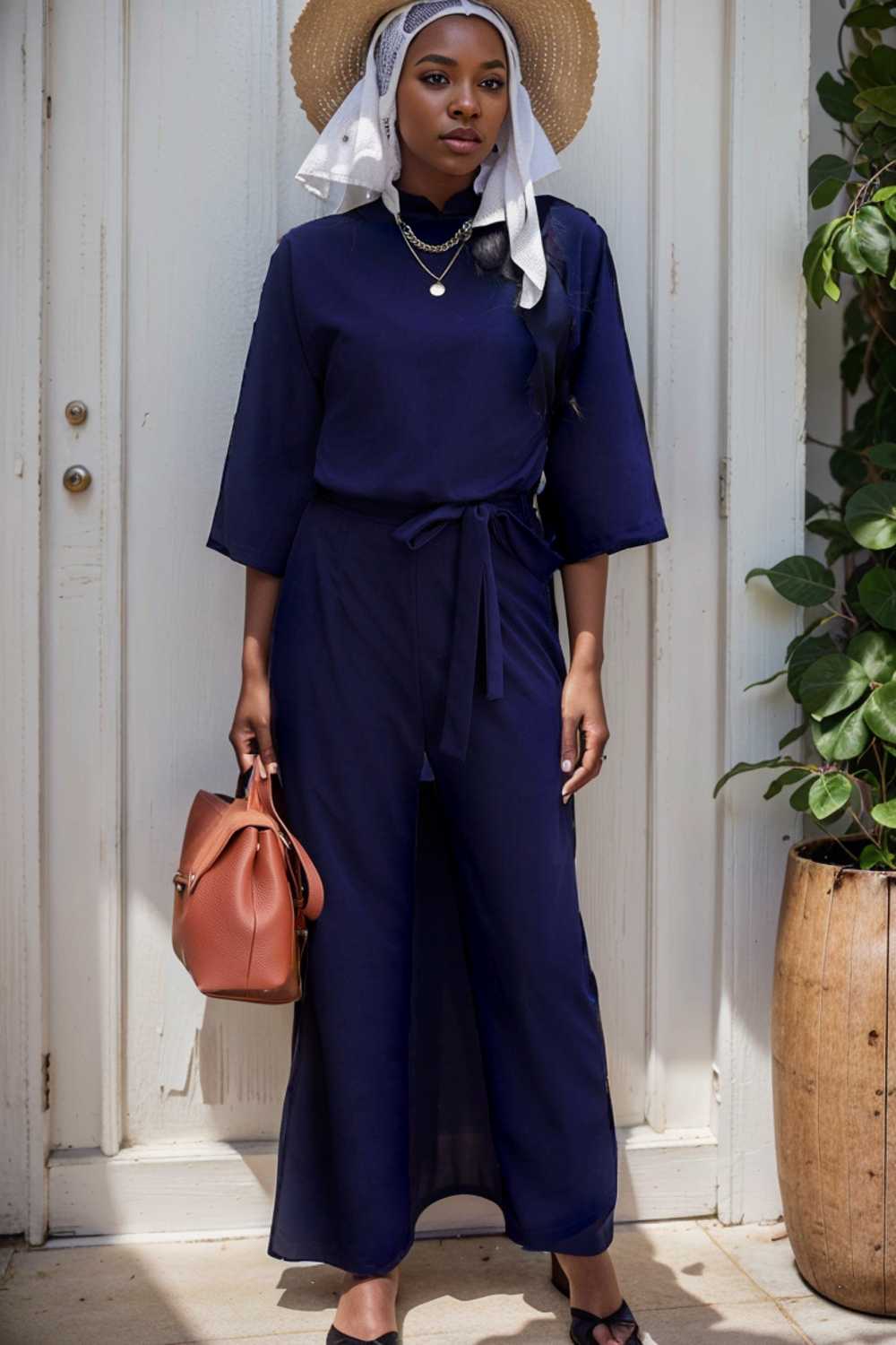 solid five point sleeve belted wide leg jumpsuit 111511