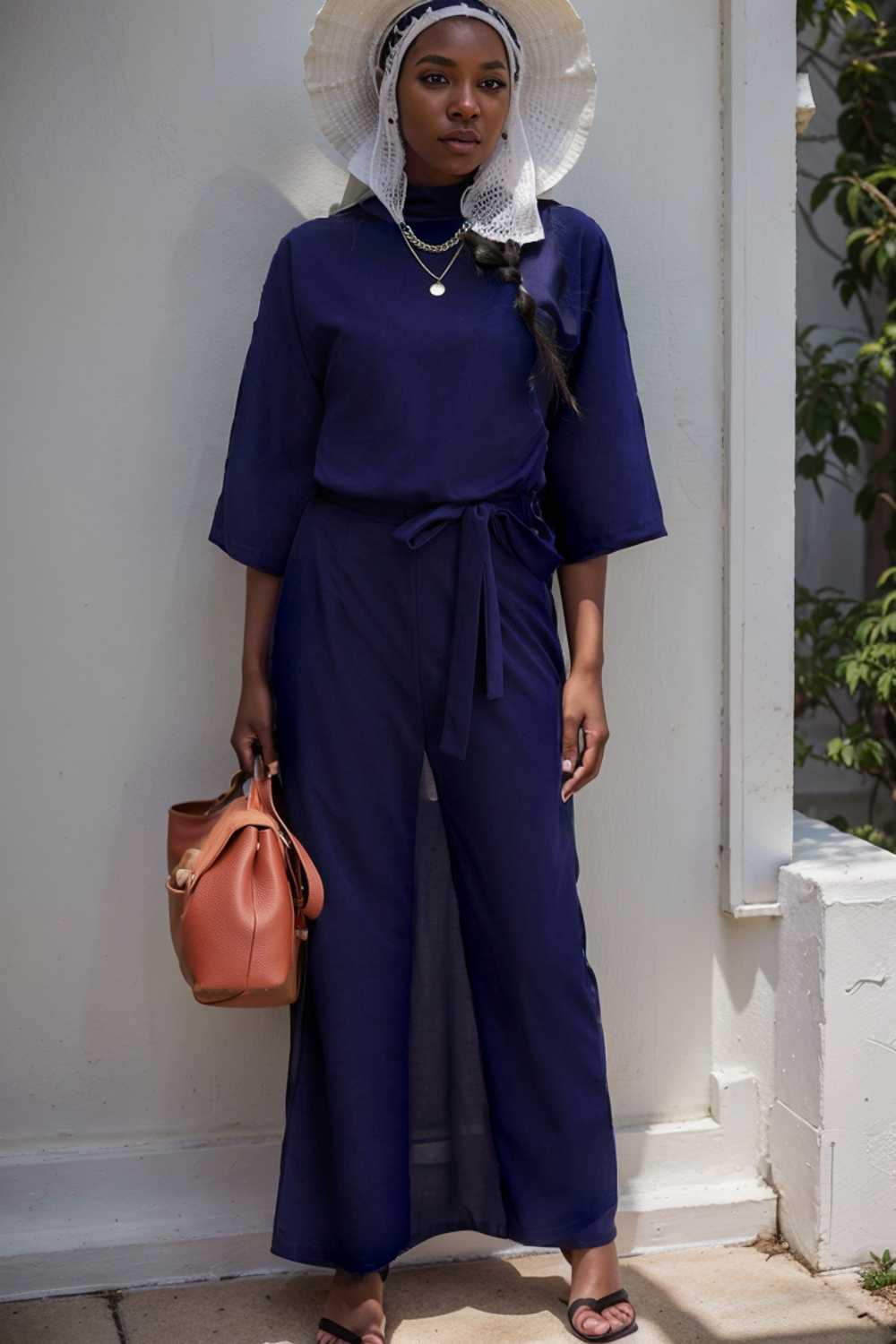 solid five point sleeve belted wide leg jumpsuit 106211