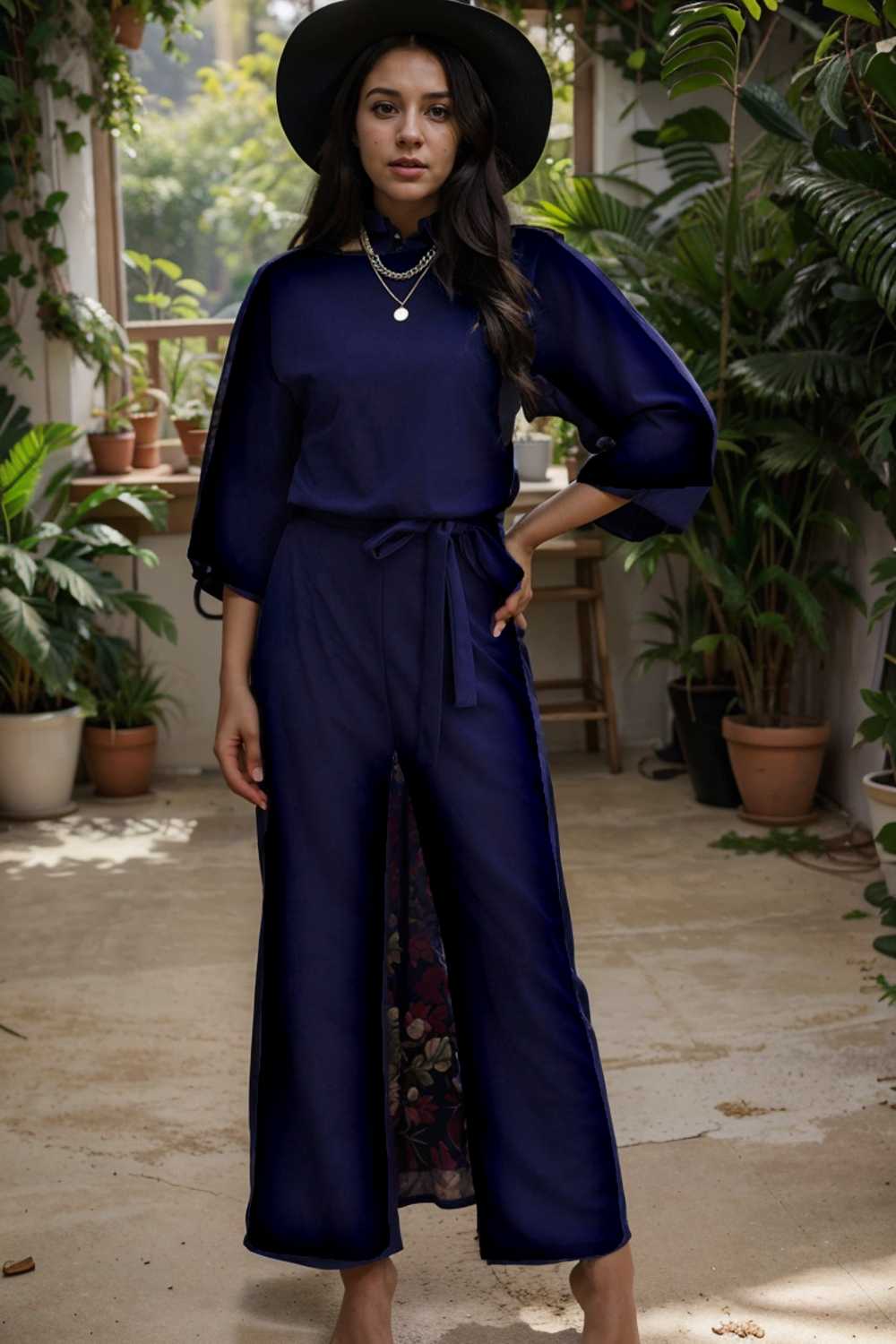 solid five point sleeve belted wide leg jumpsuit 106381
