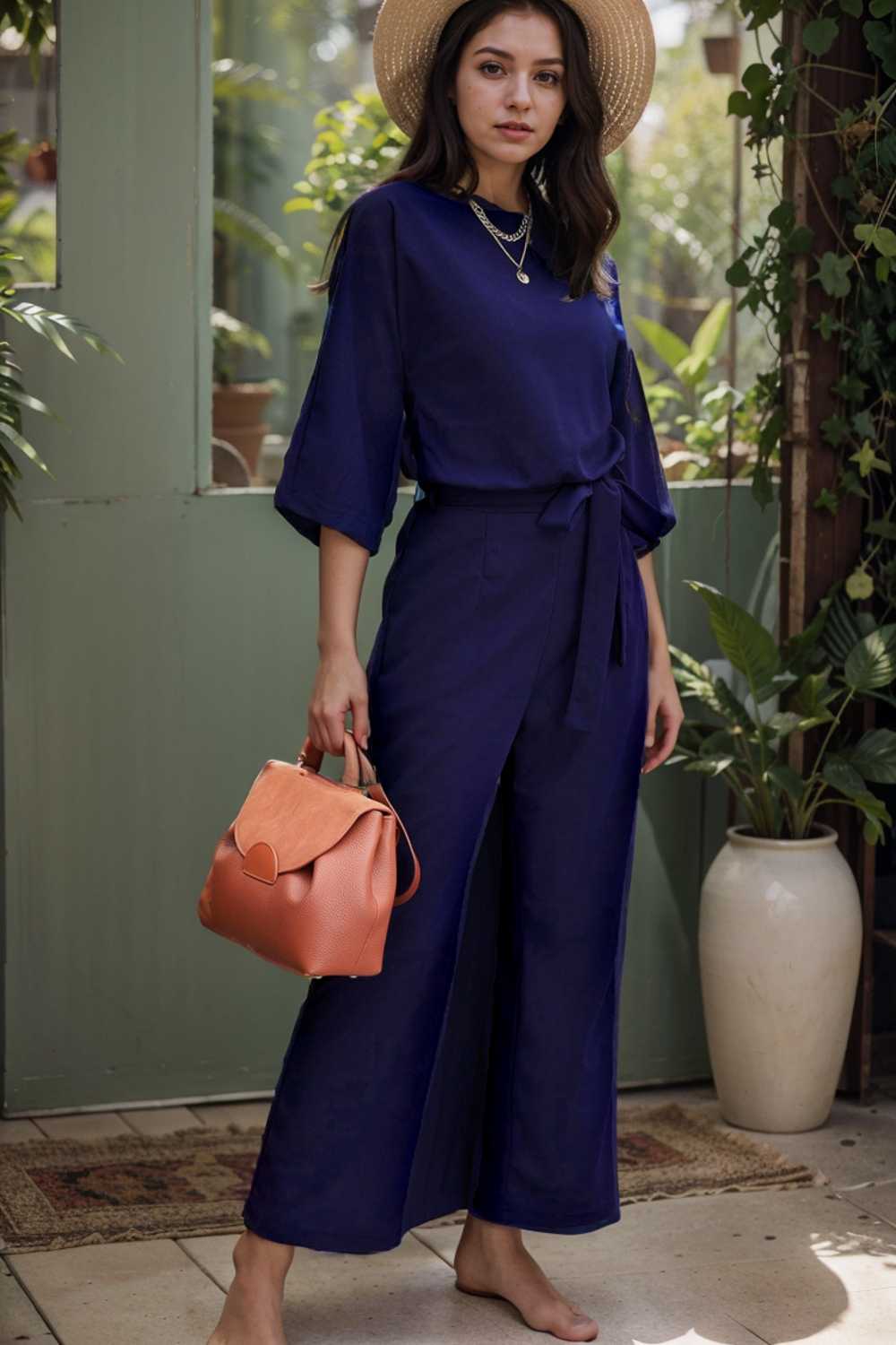 solid five point sleeve belted wide leg jumpsuit 106370