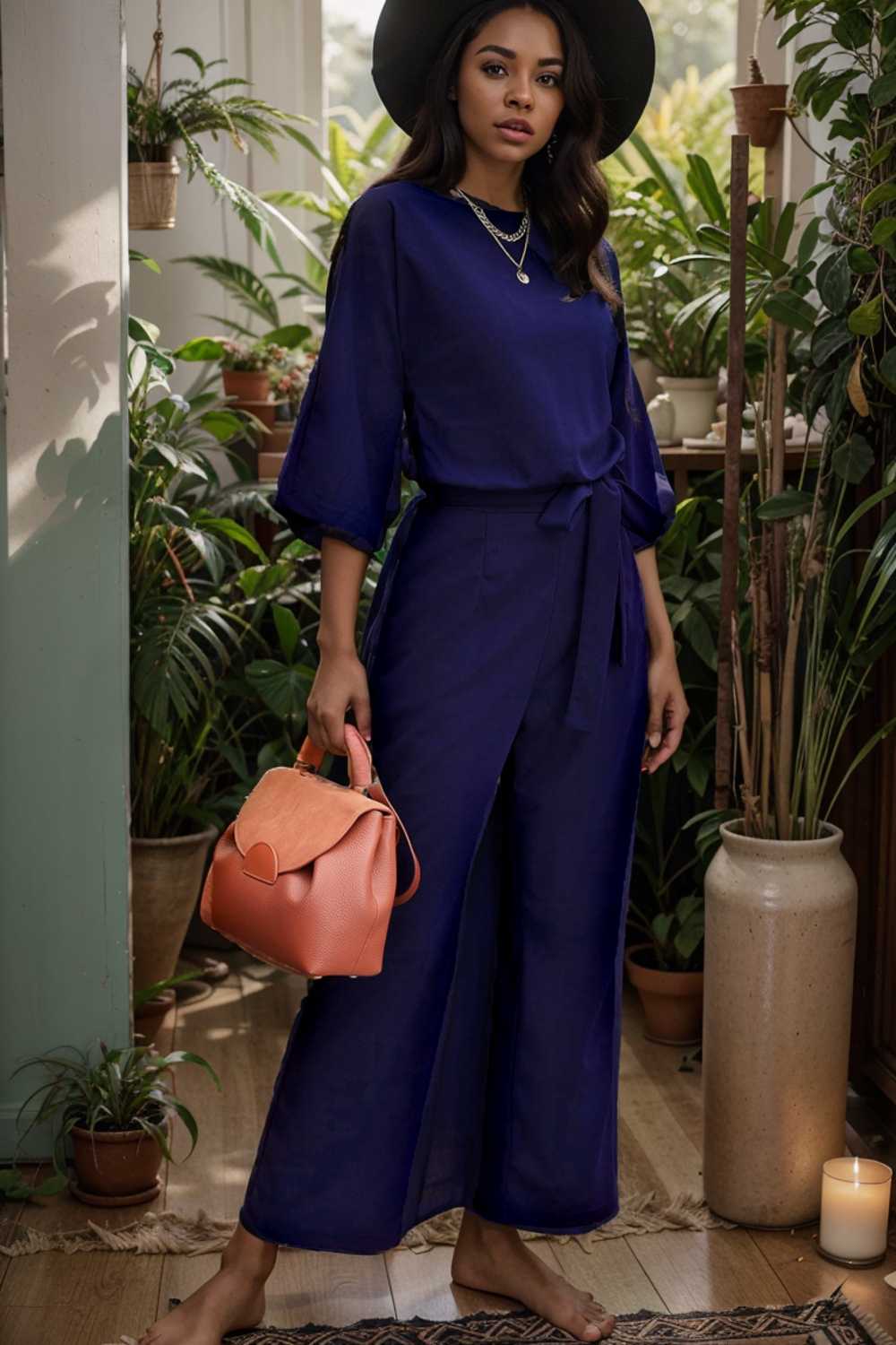 solid five point sleeve belted wide leg jumpsuit 106167