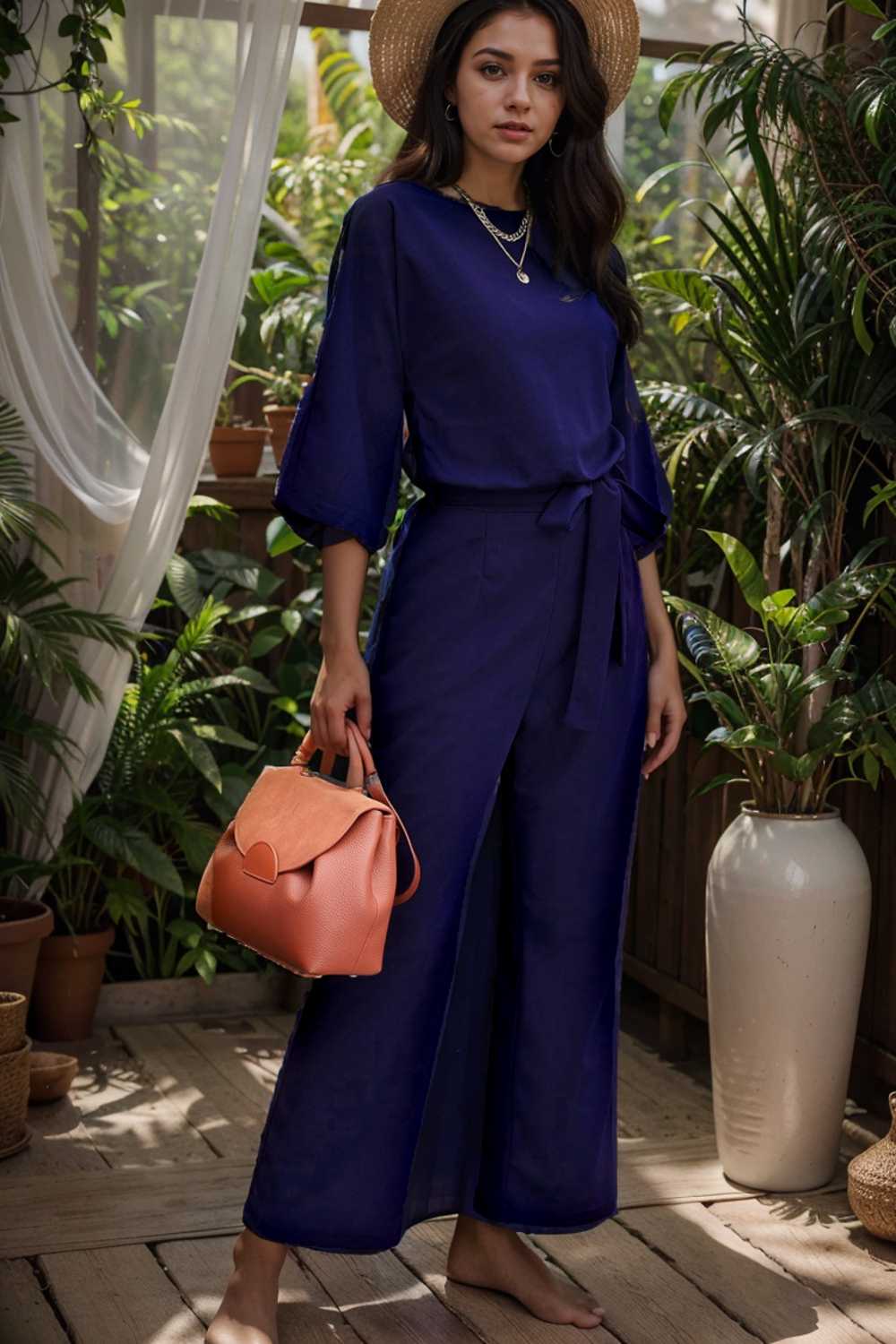 solid five point sleeve belted wide leg jumpsuit 106348
