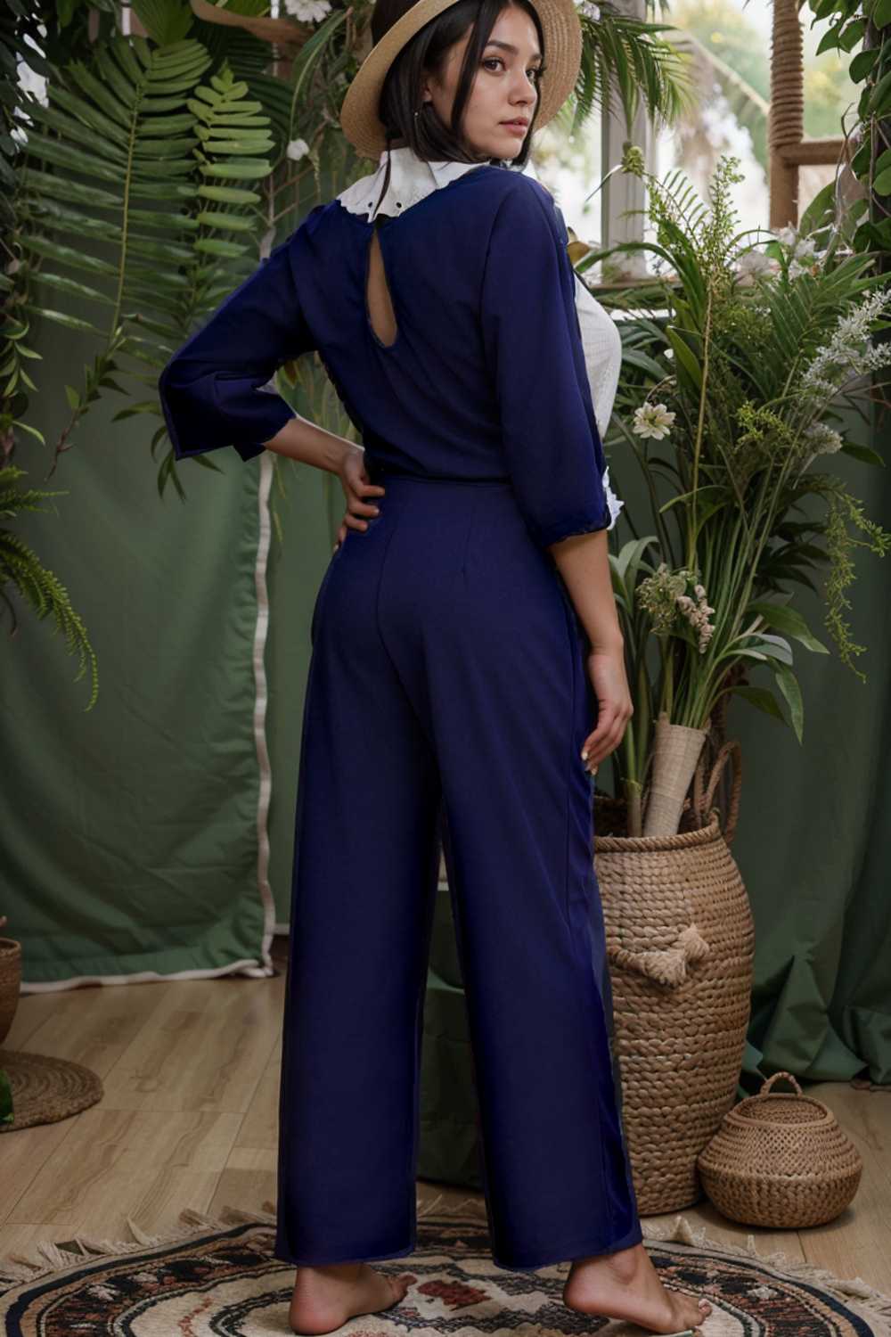 solid five point sleeve belted wide leg jumpsuit 106338