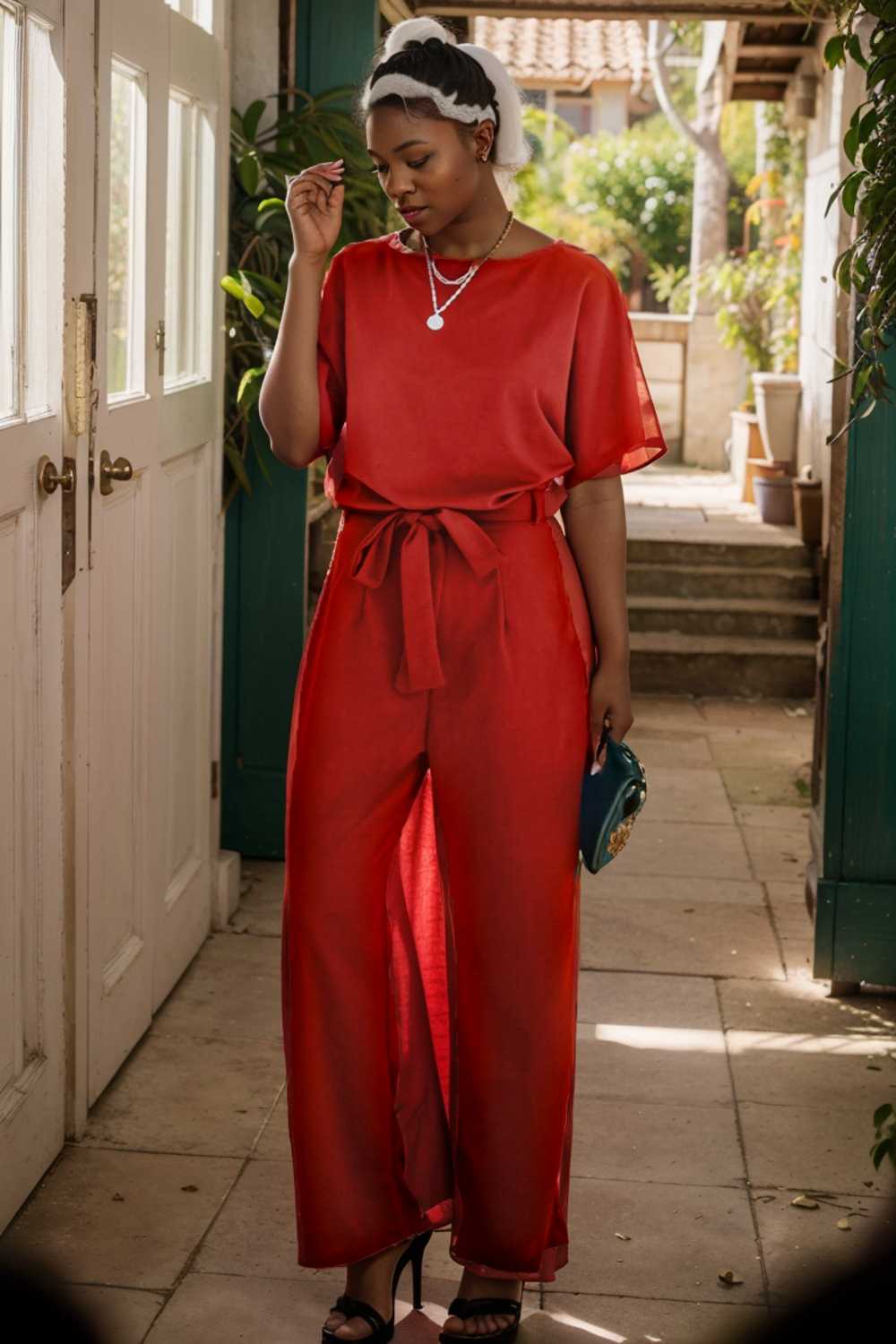 solid five point sleeve belted wide leg jumpsuit 110256