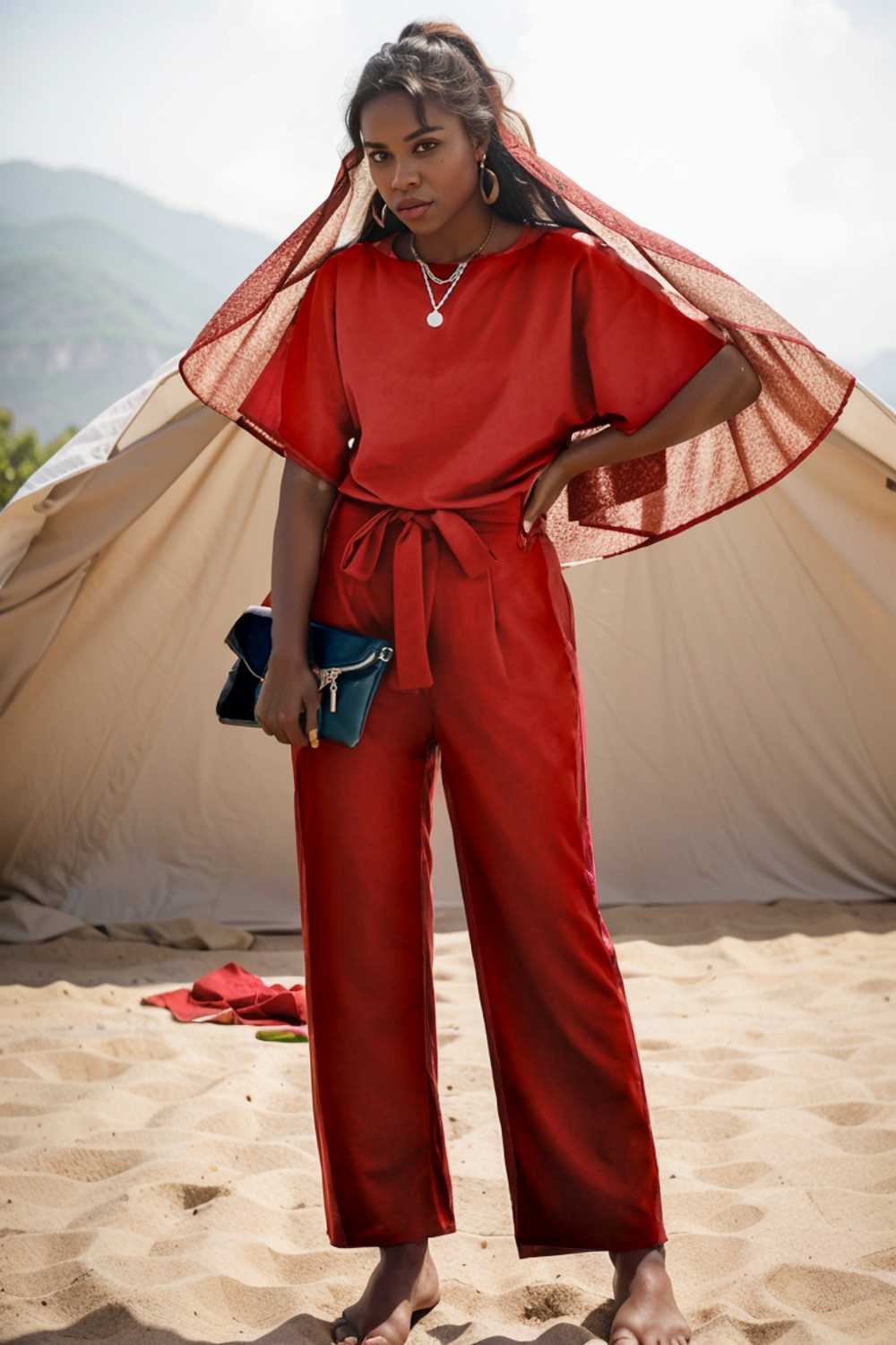solid five point sleeve belted wide leg jumpsuit 110218