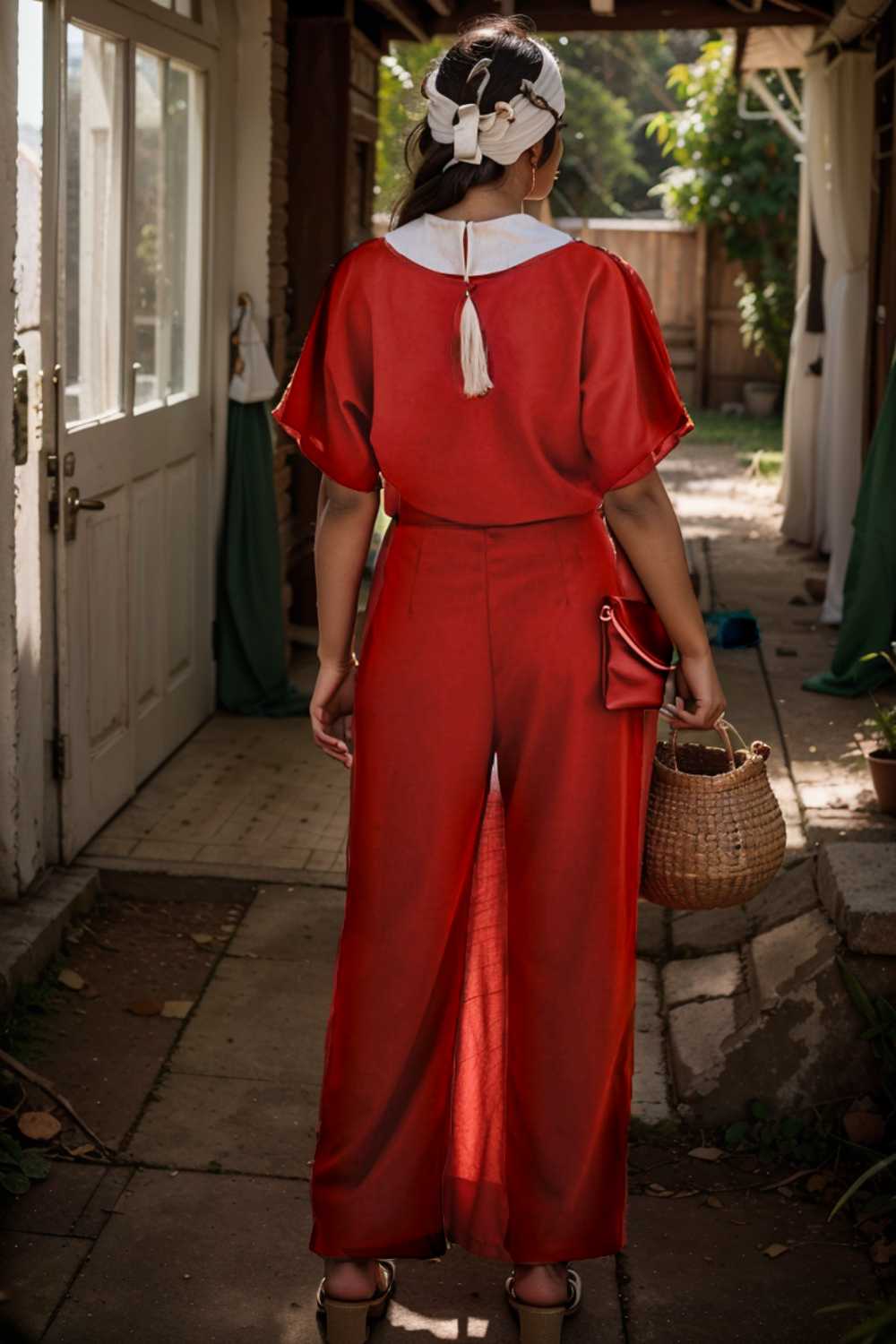 solid five point sleeve belted wide leg jumpsuit 110217