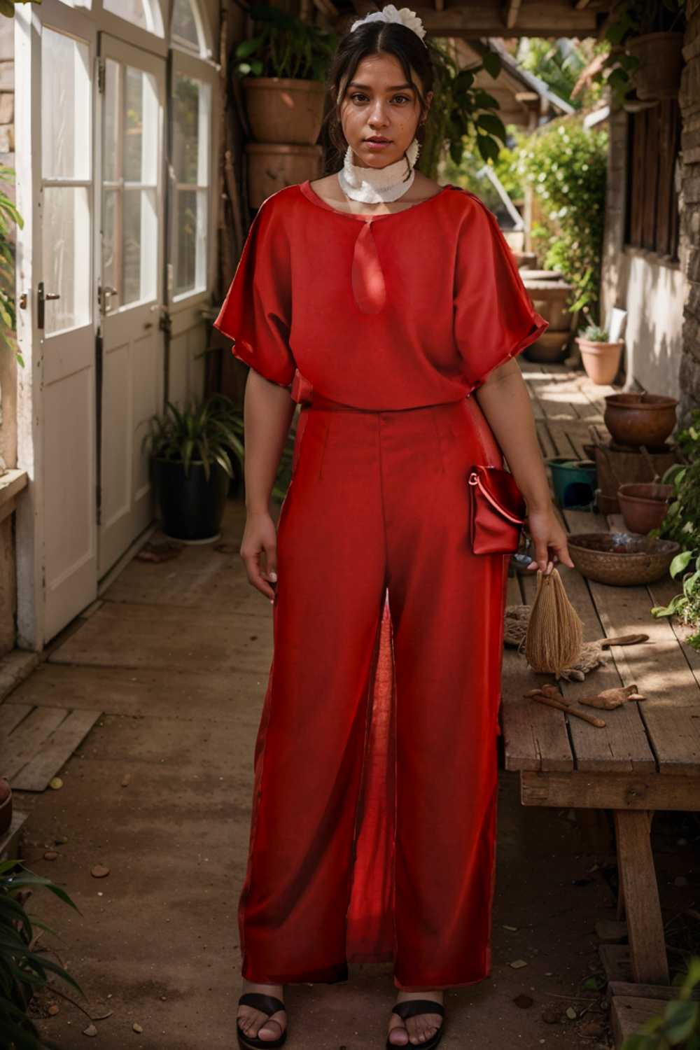 solid five point sleeve belted wide leg jumpsuit 106321