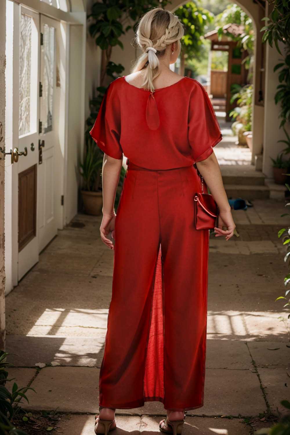solid five point sleeve belted wide leg jumpsuit 110215