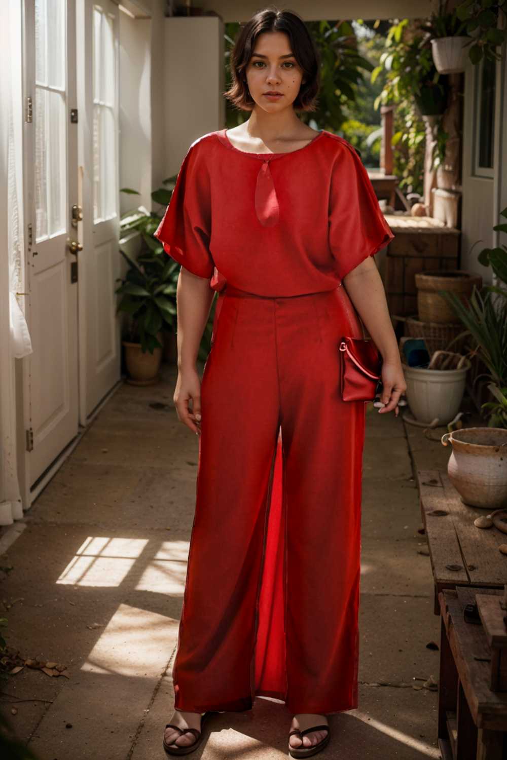 solid five point sleeve belted wide leg jumpsuit 106320