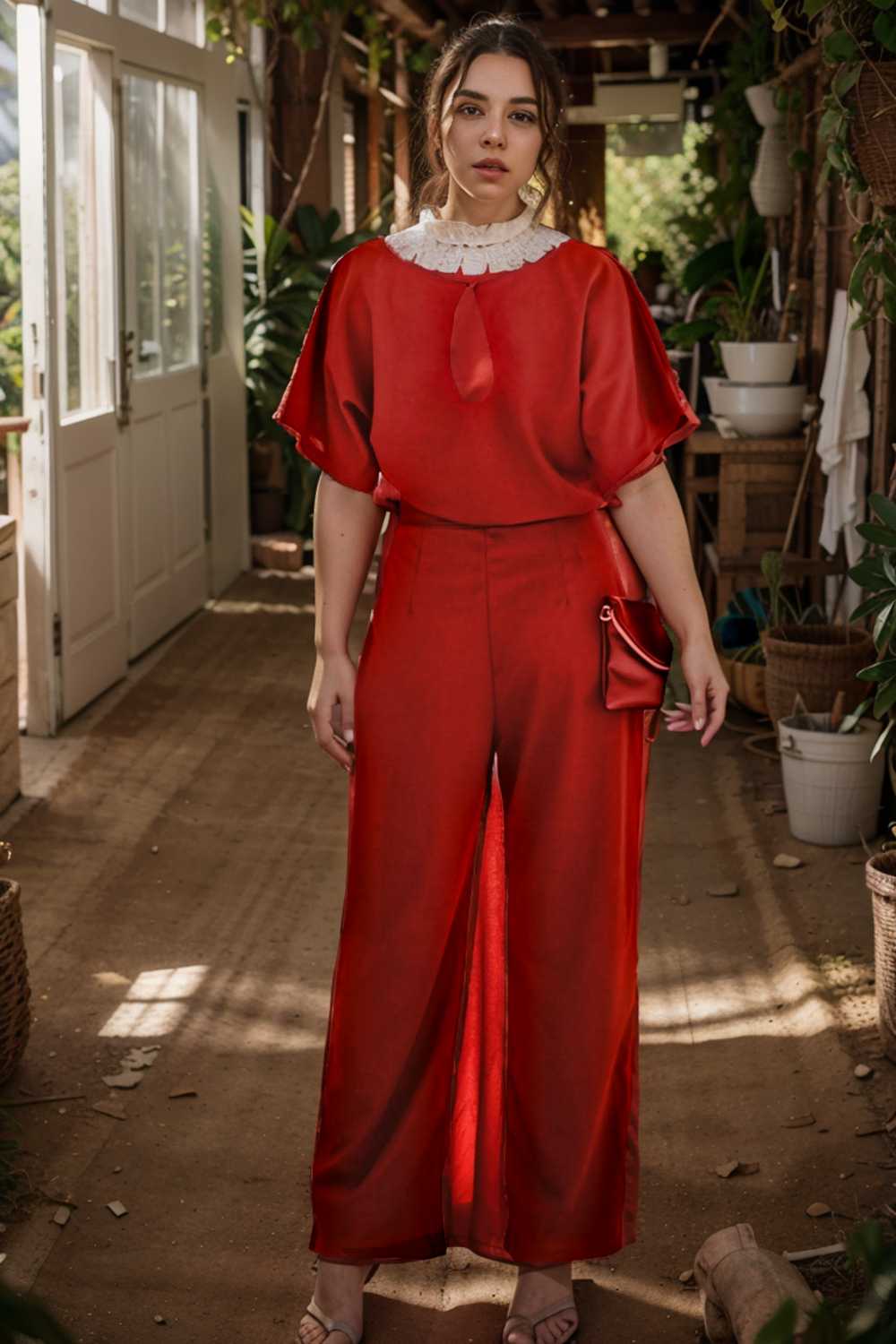 solid five point sleeve belted wide leg jumpsuit 110214