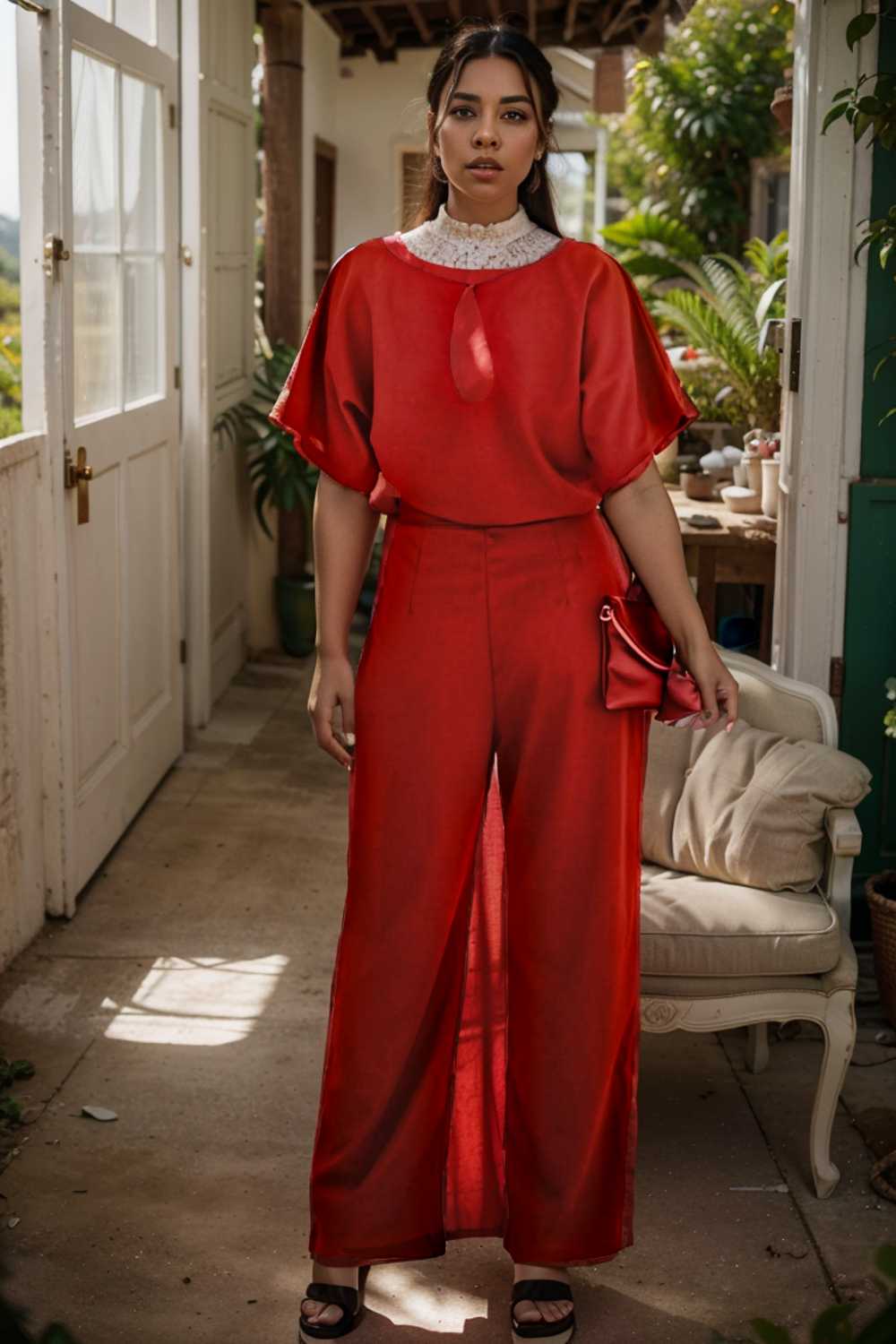 solid five point sleeve belted wide leg jumpsuit 110212