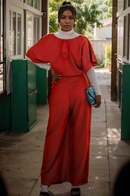 solid five point sleeve belted wide leg jumpsuit 110702