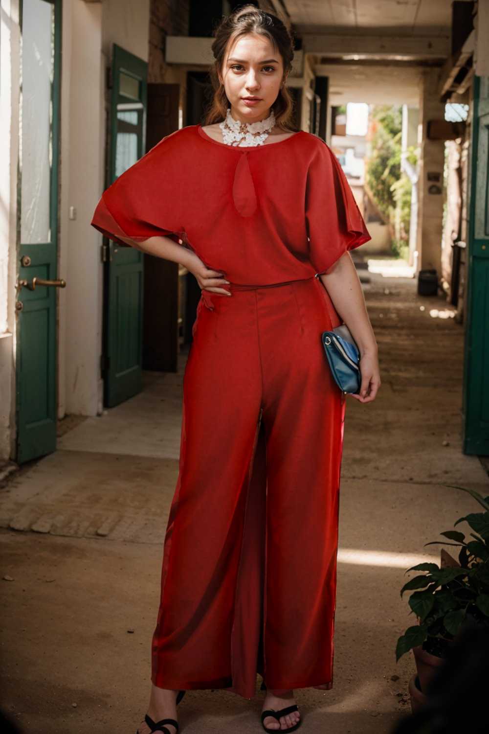 solid five point sleeve belted wide leg jumpsuit 110700