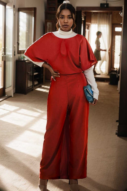 solid five point sleeve belted wide leg jumpsuit 111282