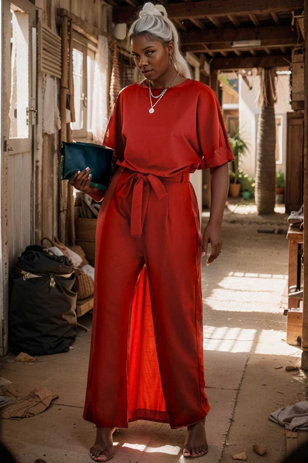 solid five point sleeve belted wide leg jumpsuit 111257