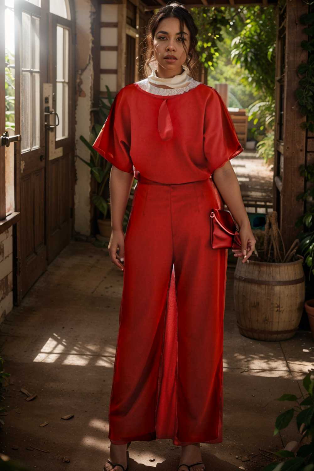 solid five point sleeve belted wide leg jumpsuit 111228