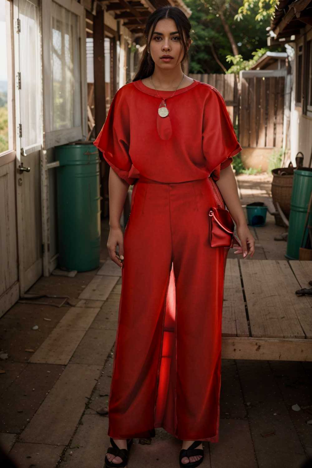solid five point sleeve belted wide leg jumpsuit 111222
