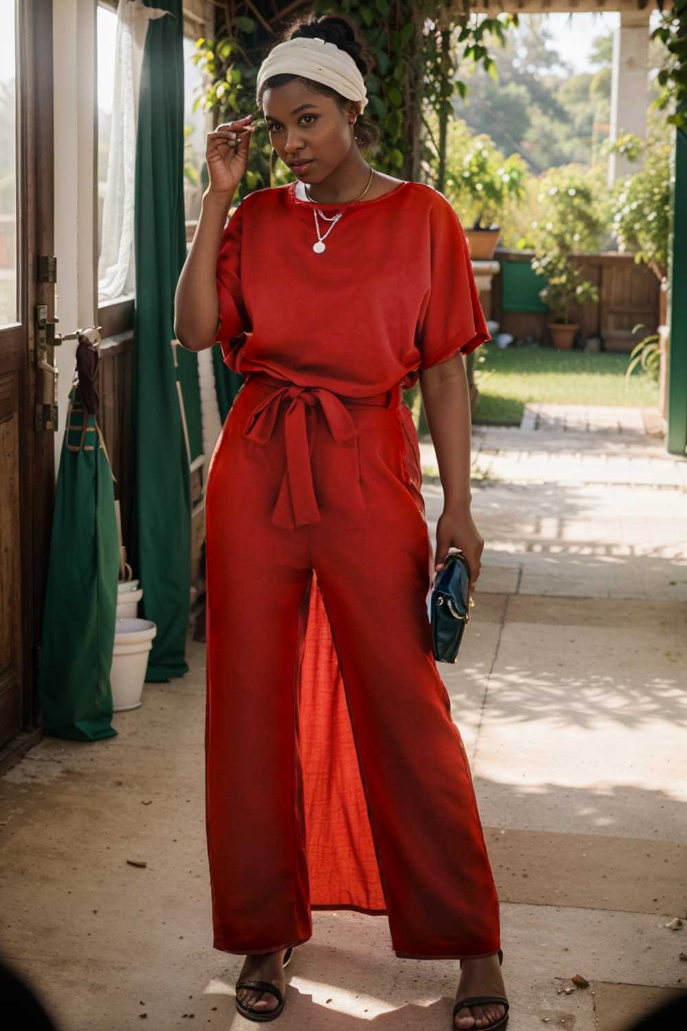 solid five point sleeve belted wide leg jumpsuit 105655