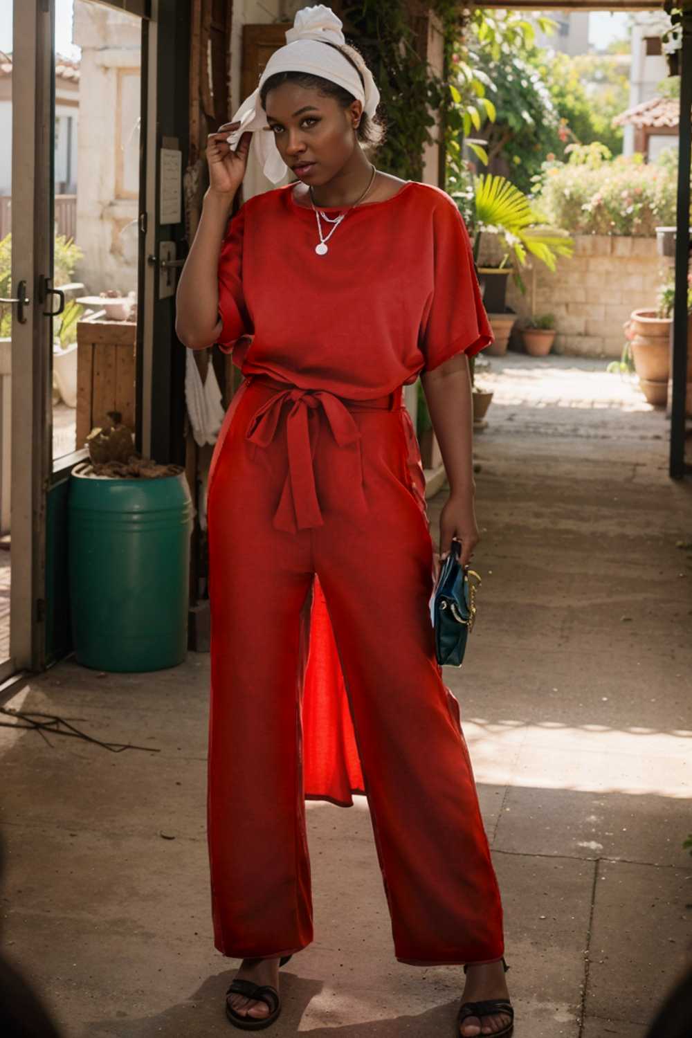 solid five point sleeve belted wide leg jumpsuit 105653