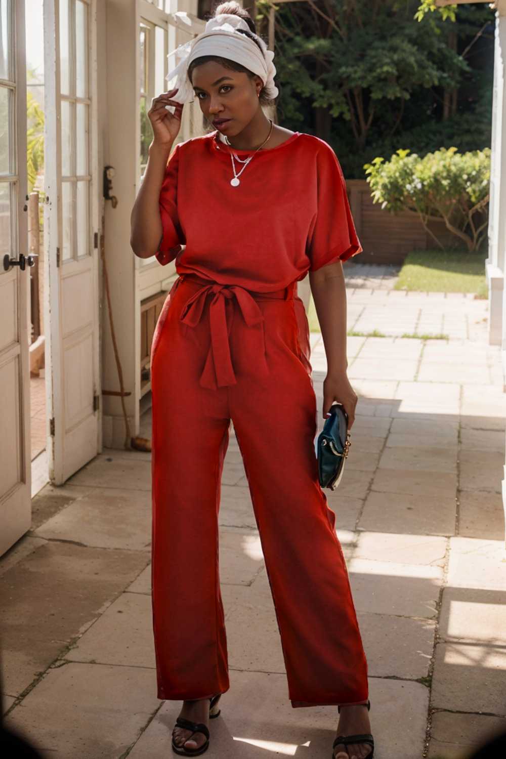 solid five point sleeve belted wide leg jumpsuit 105651