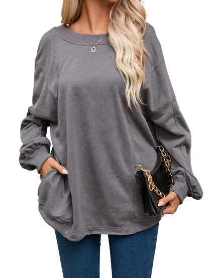 Solid Knit Off-Shoulder Sweater with Bishop Sleeves