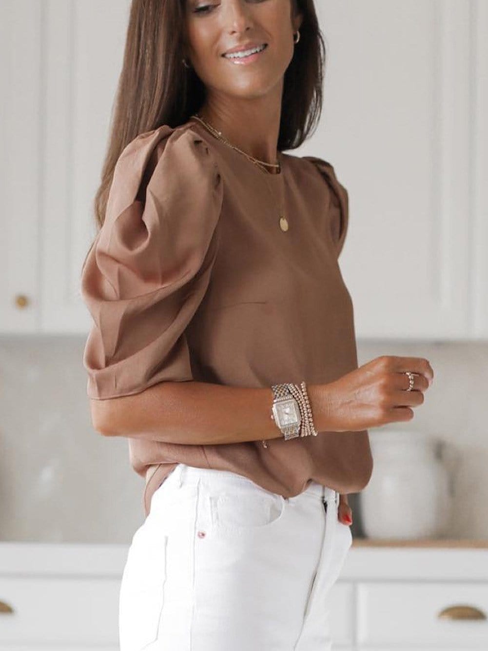 Solid Knit Off-Shoulder Sweater with Bishop Sleeves