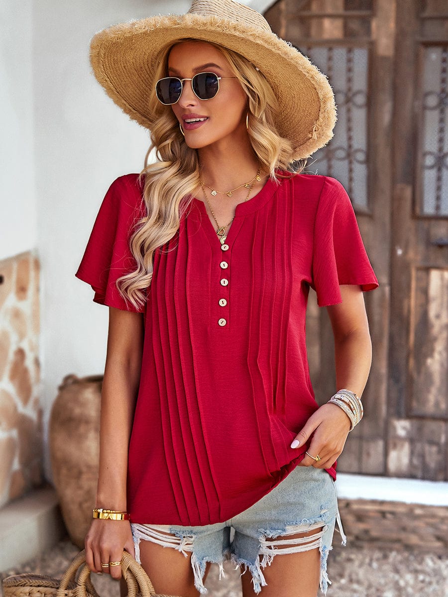 Solid Loose Casual Short-Sleeved V-Neck T-Shirts