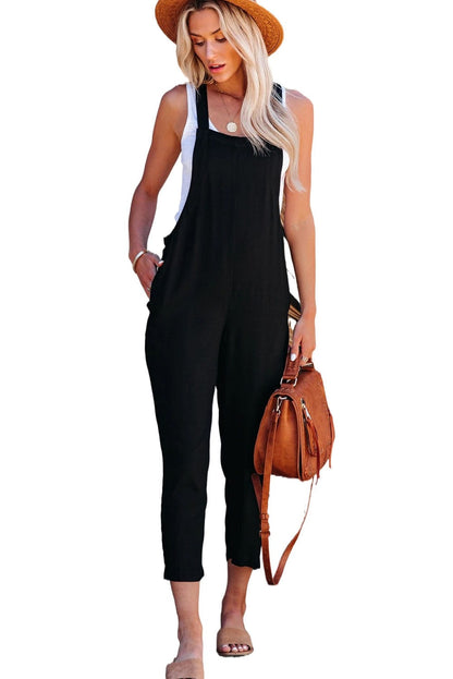 Solid Pocket Wide Leg Casual Jumpsuit