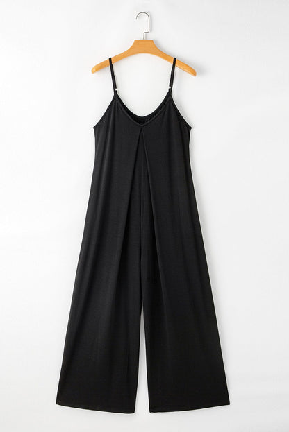 Solid Pocket Wide Leg Casual Jumpsuit