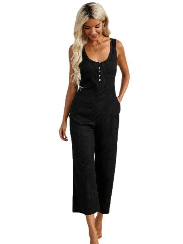 Solid Pocket Wide Leg Casual Jumpsuit