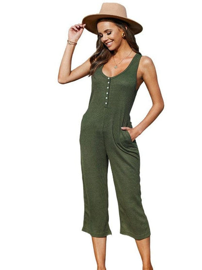 Solid Pocket Wide Leg Casual Jumpsuit