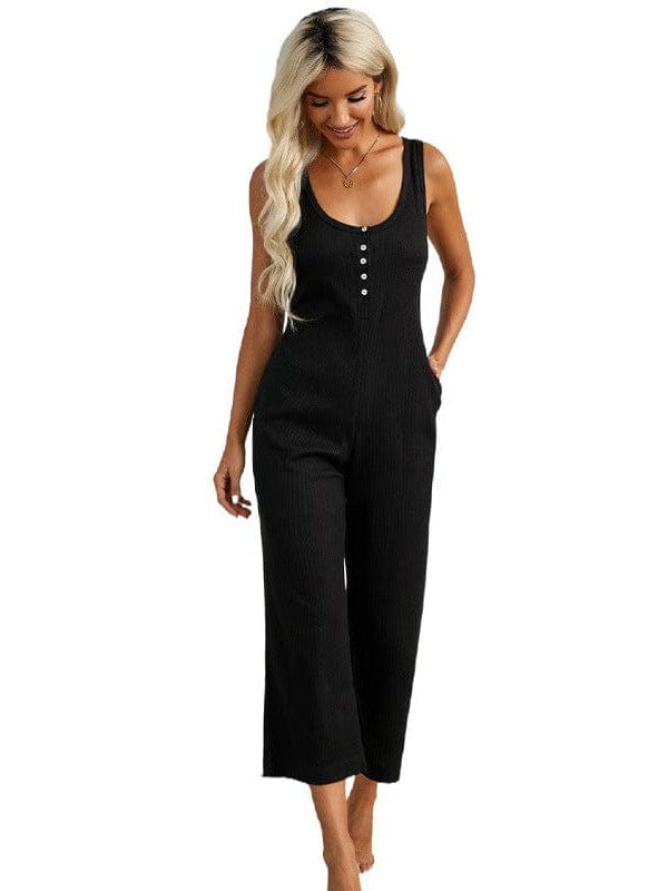 Solid Pocket Wide Leg Casual Jumpsuit