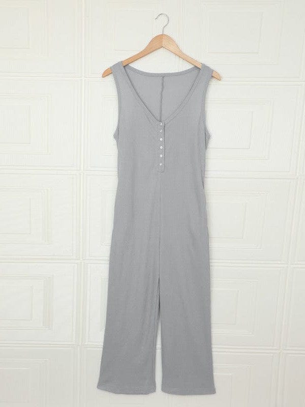 Solid Pocket Wide Leg Casual Jumpsuit