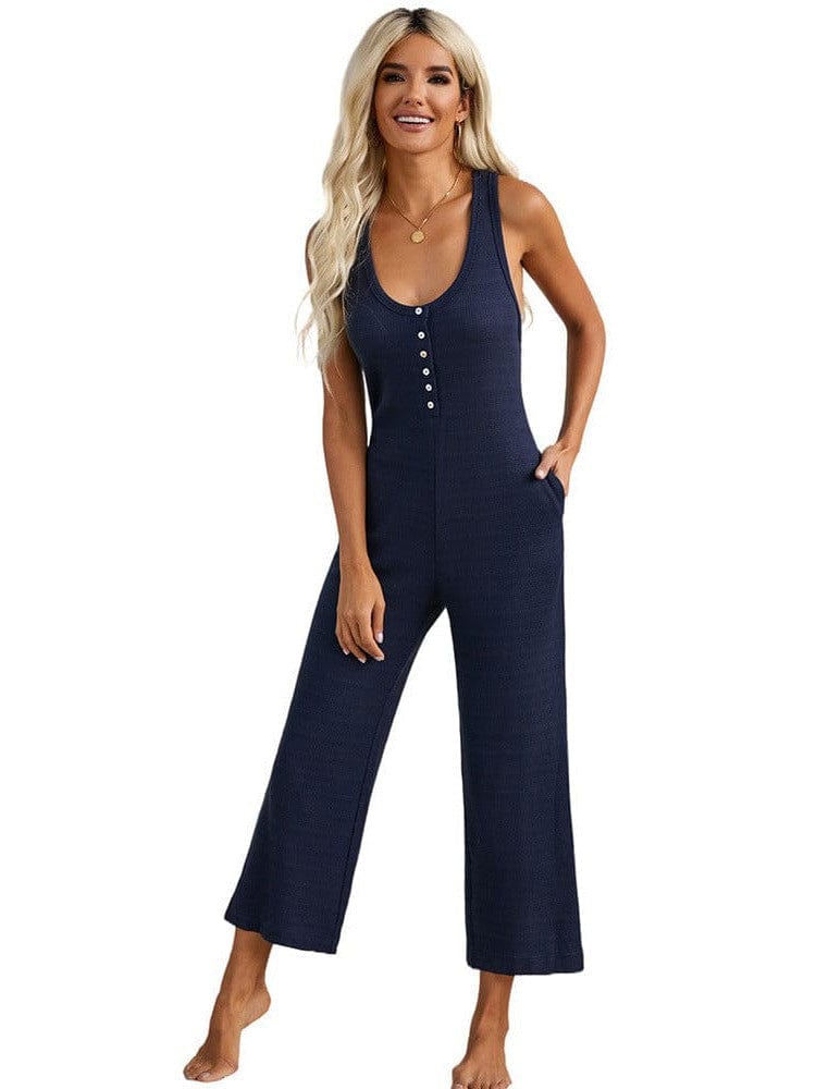 Solid Pocket Wide Leg Casual Jumpsuit