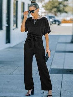 Solid Pocket Wide Leg Casual Jumpsuit