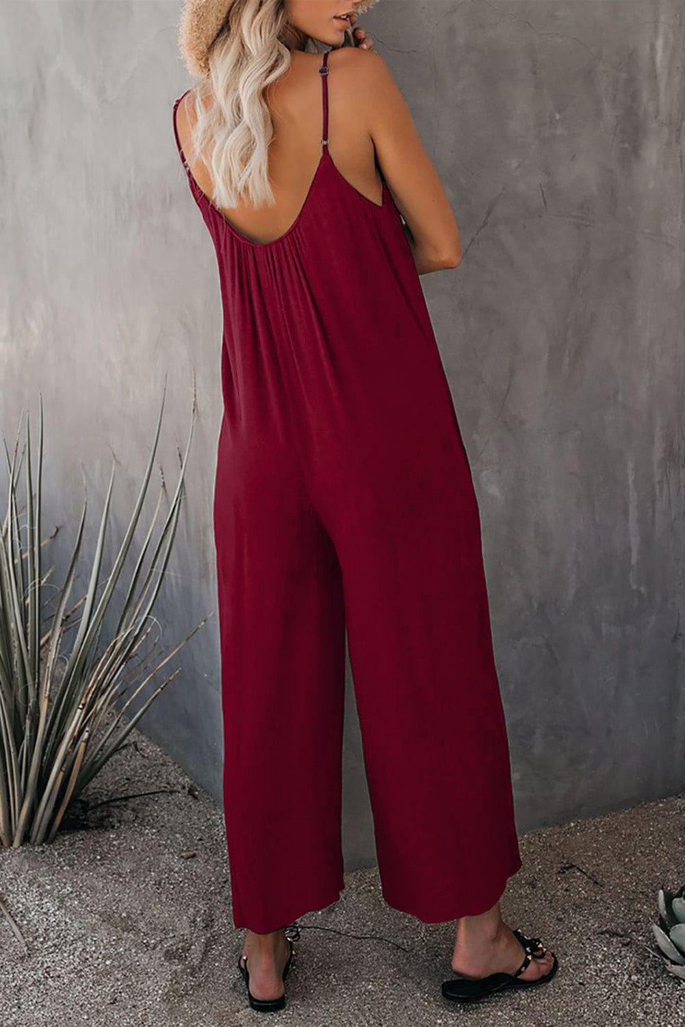 Solid Pocket Wide Leg Casual Jumpsuit