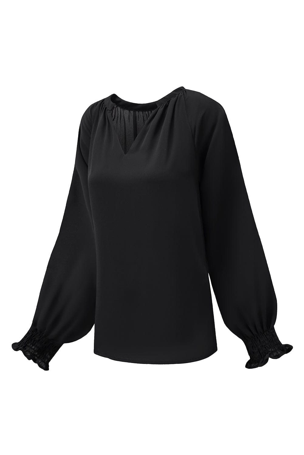 Solid V Neck Bell Sleeve Loose Casual T-Shirt