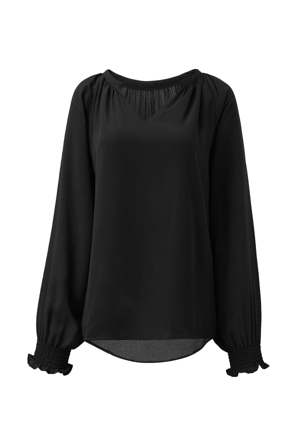 Solid V Neck Bell Sleeve Loose Casual T-Shirt