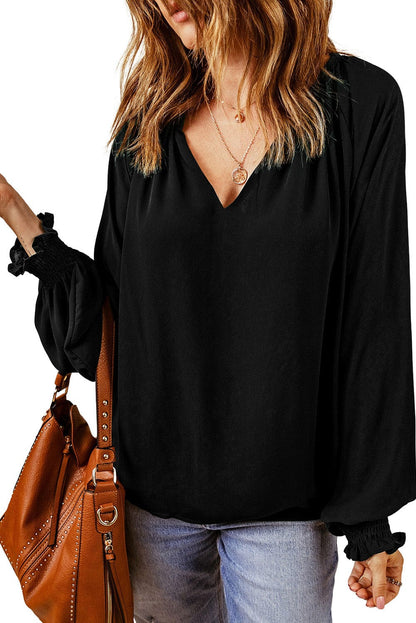 Solid V Neck Bell Sleeve Loose Casual T-Shirt