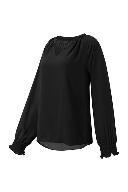 Solid V Neck Bell Sleeve Loose Casual T-Shirt