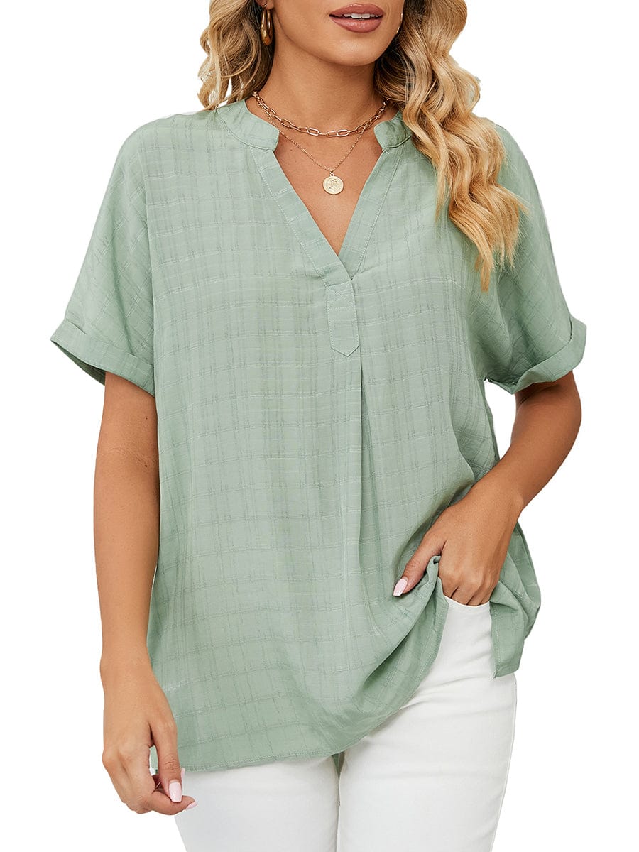 Solid V-Neck Loose Short Sleeve T-Shirt