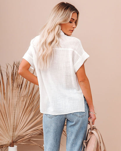 Women's Shirt Blouse Long Cotton Top White Cotton Top Cotton Linen Plain Work Casual Daily Patchwork White Short Sleeve Daily Basic Casual Shirt Collar