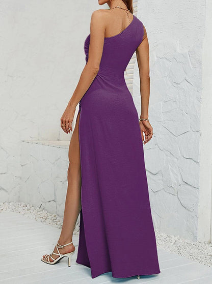 Women's Casual Dress Sheath Dress Summer Dress Long Dress Maxi Dress Split Wedding Party Elegant Streetwear One Shoulder Sleeveless Red Purple Light Blue Color