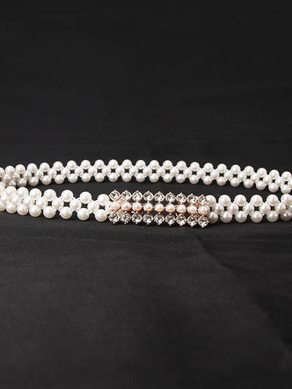 ladies pearl waist chain korean version rhinestone pearl decorative belt fashion sweet dress elastic belt women wholesale - LuckyFash™