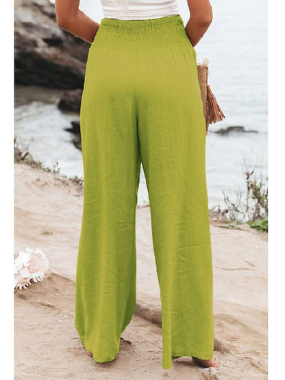 Women's Wide Leg Linen Pants Trousers Pants Trousers Cotton Apple Green Black White High Waist Fashion Casual Lounge Daily Vacation Baggy Micro-elastic Full Length S M L XL XXL - LuckyFash™