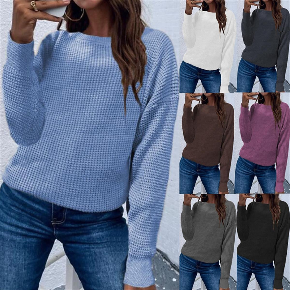 Women's Pullover Sweater Jumper Crew Neck Waffle Knit Acrylic Oversized Fall Winter Regular Outdoor Daily Going out Stylish Casual Soft Long Sleeve Solid Color Black White Blue S M L